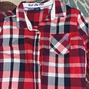 Polo button down red&white